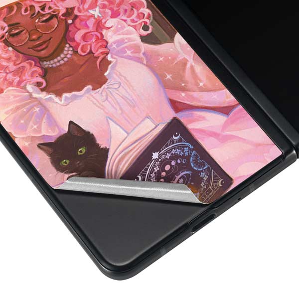 Pink Anime Witch Girls in Library with Cats Galaxy Z Fold4 5G Skin ...