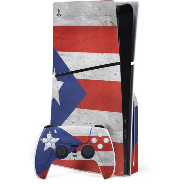 Puerto Rico Flag Distressed Skin for PS5 Slim Disk Bundle - Skinit