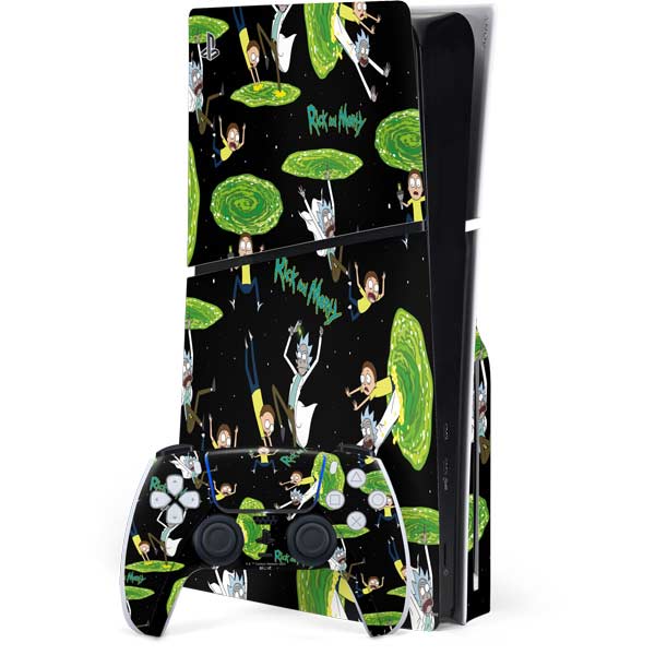 Adult Swim Rick and Morty Portal Pattern PS5 Slim Disk Bundle Skin