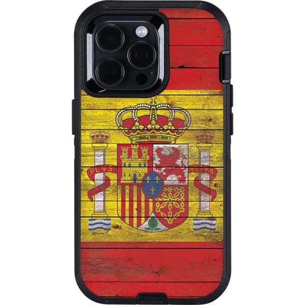 Spain Flag Dark Wood Otterbox Defender iPhone Skin
