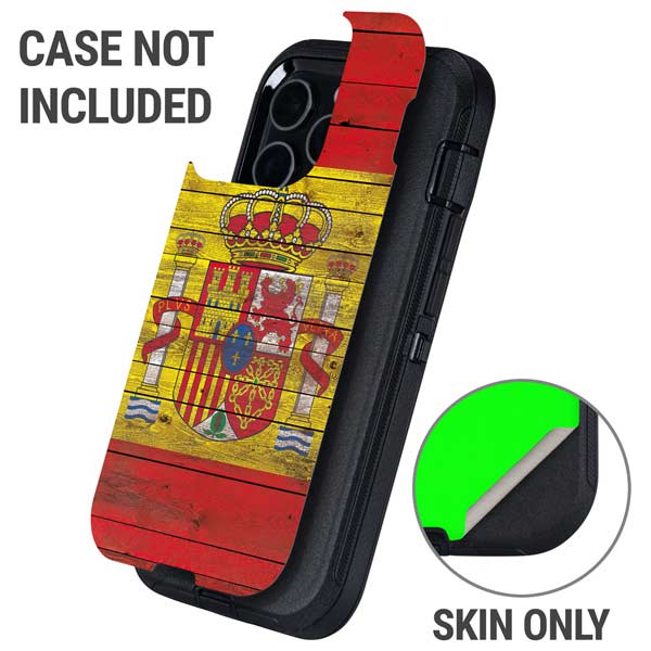 Spain Flag Dark Wood Otterbox Defender iPhone Skin