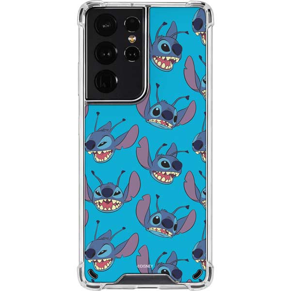 Disney Lilo and Stitch Face Expression Pattern Galaxy S21 Ultra 5G Clear Case