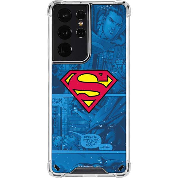 DC Comics Superman Logo Background Pattern Galaxy S21 Ultra 5G Clear Case