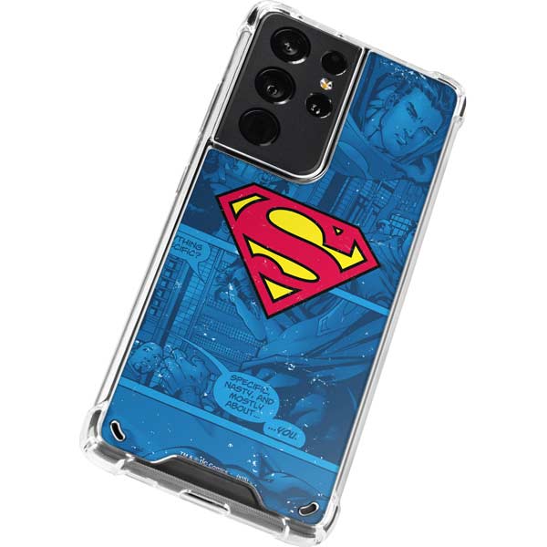 DC Comics Superman Logo Background Pattern Galaxy S21 Ultra 5G Clear Case