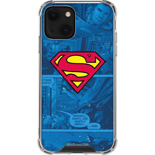 DC Comics Superman Logo Background Pattern iPhone 13 Mini Clear Case DC Comics Superman Logo Background Pattern iPhone 13 Mini Clear Case