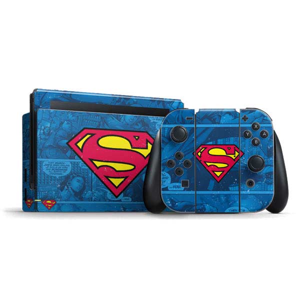 DC Comics Superman Logo Background Pattern Nintendo Switch Bundle Skin