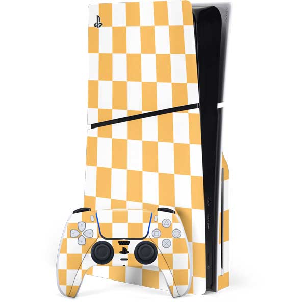 Yellow and White Checkerboard PS5 Slim Disk Bundle Skin